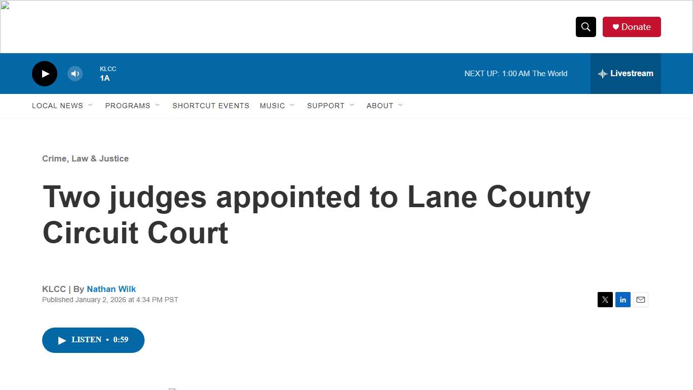 Two judges appointed to Lane County Circuit Court